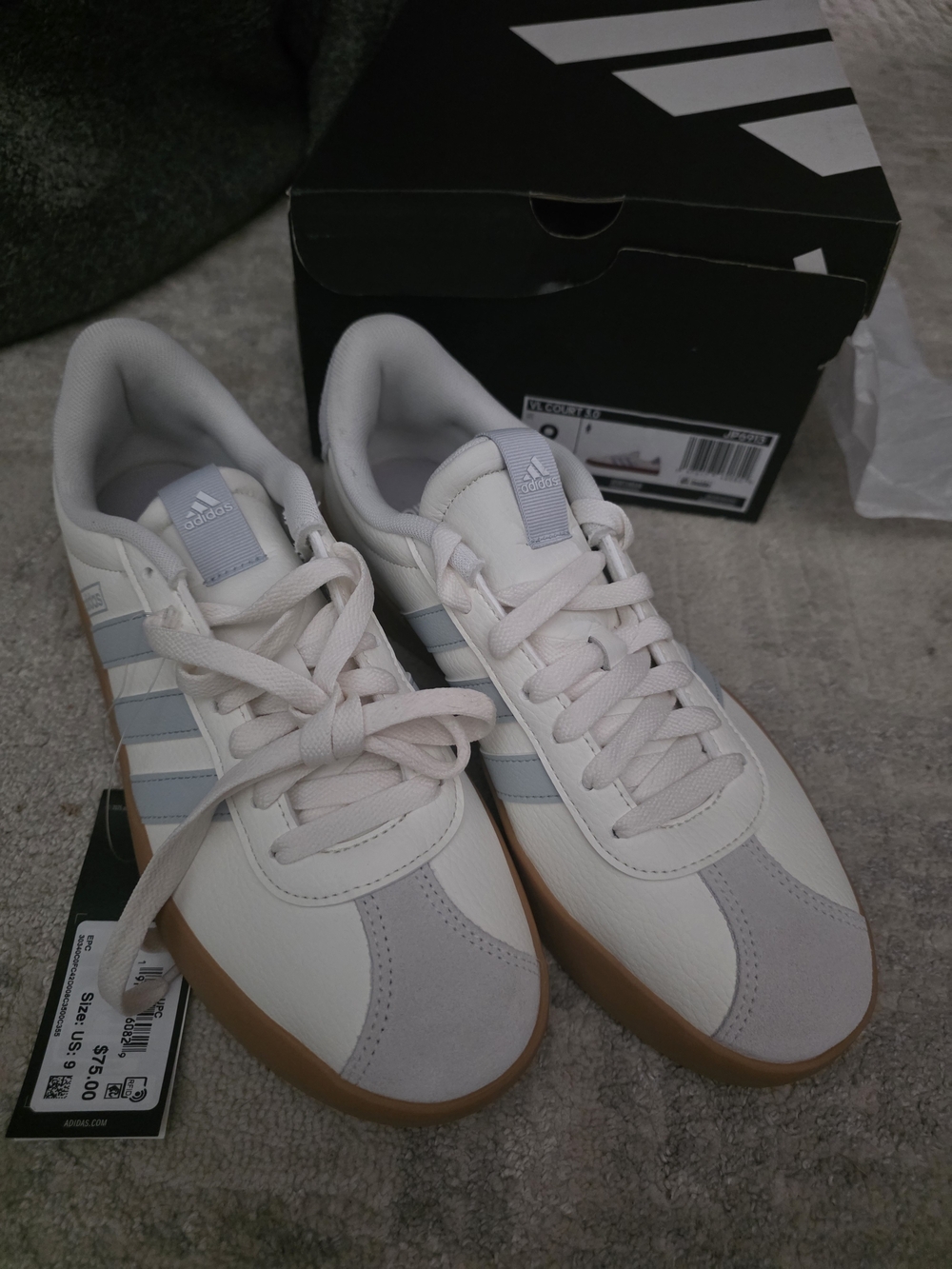 adidas Women’s VL Court 3.0 Sneakers in Core White and Halo Blue with Gum Sole - Picture 3 of 6